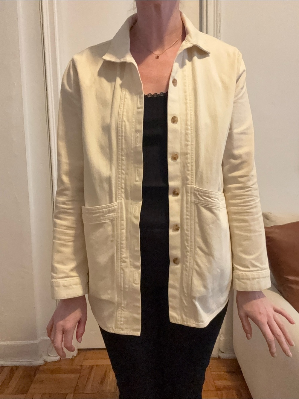 Sezane Cream Button-Up Jean Jacket